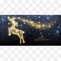 圣诞节金色驯鹿光斑深色背景素材
