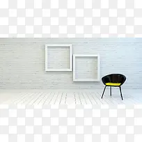 椅子与墙上的空白画框背景