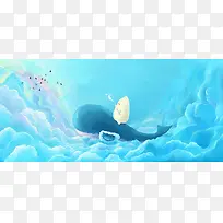 立夏大气蓝色云层可爱海豚背景