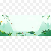 踏青绿色植物化妆品banner