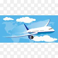 淘宝矢量卡通天空航空飞机蓝天白云地图海报
