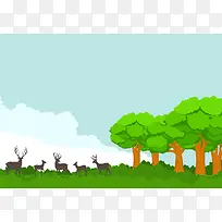 动物小鹿绿色森林海报背景