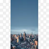 蓝色城市建筑摄影俯瞰繁华背景