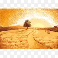 矢量秋季风景素描手绘背景