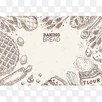 手绘烘培全麦谷物面包食品海报背景素材