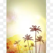 矢量复古椰树剪影黄昏背景素材