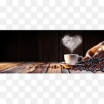 简约咖啡豆爱心棕色背景