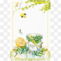 简约文艺柠檬水冰饮海报背景素材