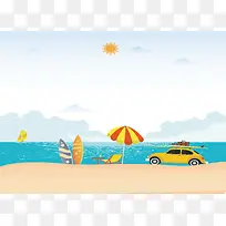 卡通海边旅游矢量海报背景