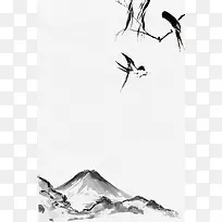 中国风古风线描水墨画平面广告