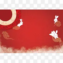 矢量红色中秋圆月玉兔中国风背景