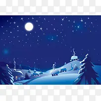 矢量卡通质感冬天雪景背景素材
