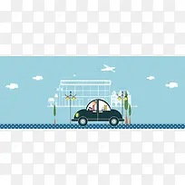 开车的小人插画背景图