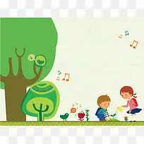 植树节守护小树苗可爱插画海报背景素材