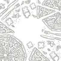 手绘灰色西餐披萨刀叉背景素材