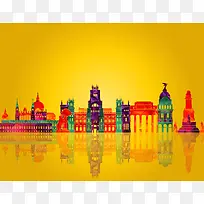 金色渐变彩世界著名建筑旅游海报背景