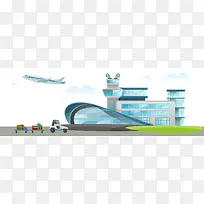 淘宝机场飞机推车建筑白云草地海报背景