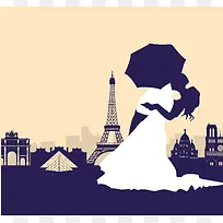 巴黎铁塔浪漫夫妻婚礼背景素材