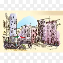彩绘圣吉米尼亚诺城市风景背景图