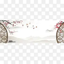 中秋节古典建筑远山灰色banner