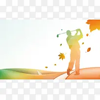 手绘人物高尔夫背景素材