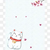矢量日系古典手绘招财猫背景素材