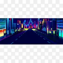 蓝色三维立体城市海报banner
