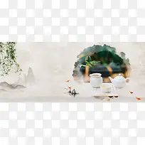 茶艺复古灰色banner