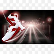 红色运动鞋道路灯光海报背景