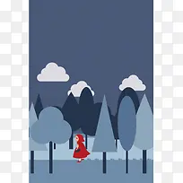 行走在森林里的小红帽海报背景素材