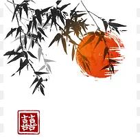 中国风水墨竹子喜喜字体背景