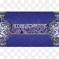 青花瓷花瓶蓝底背景素材