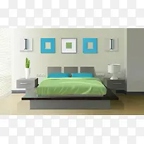 蓝绿色清新家居床灯画框背景素材