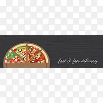 黑色木板披萨餐饮元素背景