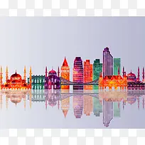 著名建筑多彩旅游海报背景