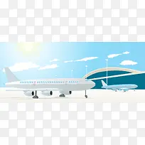 蓝色扁平化飞机场海报banner