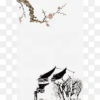 中国风水墨画线描平面广告
