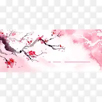 粉色和风桃花樱花横版海报