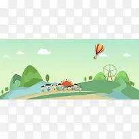 春天小学生春游卡通童趣绿色banner