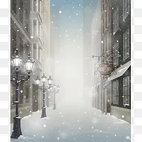 雪天街道海报背景图