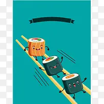 日本料理卡通寿司海报背景模板
