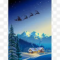 矢量卡通创意圣诞雪景背景素材