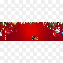 圣诞快乐卡通简约红色banner