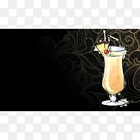 手绘淡黄色鸡尾酒纹理酒吧食品饮料背景素材