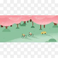 春游手绘插画海报旅游海报背景