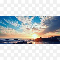 蓝天白云大气白色海报背景