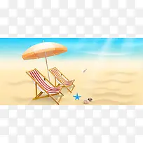 淘宝矢量卡通海边沙滩椅子雨伞海星夏天海报