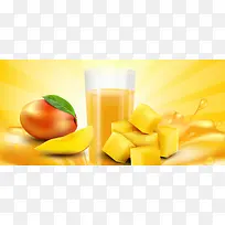 淘宝矢量卡通食品桃子芒果果汁橙色海报背景