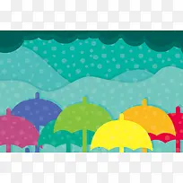 彩色雨伞卡通平面广告