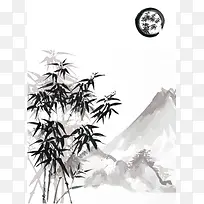 矢量中国风竹林远山背景